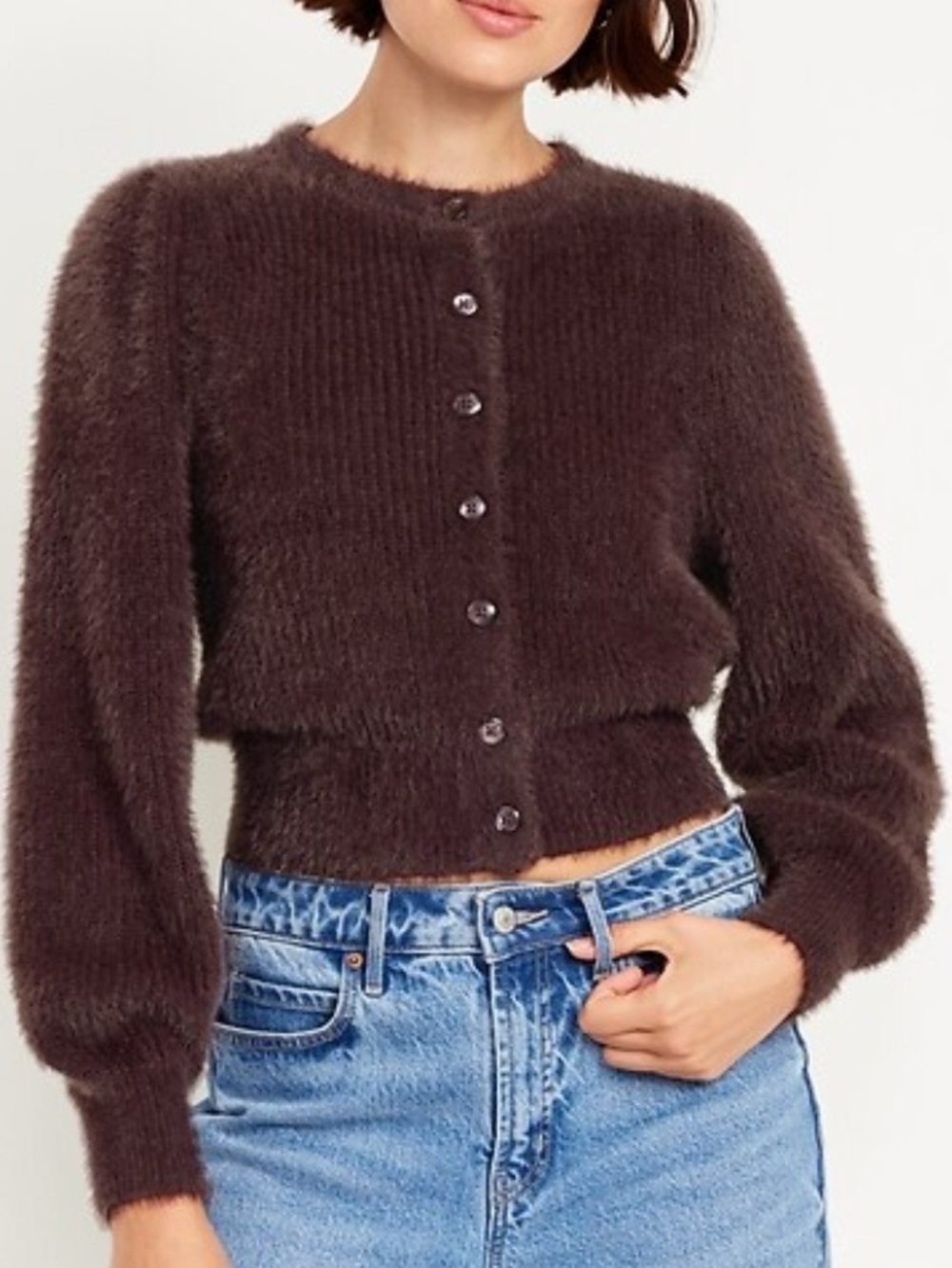 Old Navy Cropped Eyelash Cardigan Sweater - Dark Plum Purple Berry, Size Small